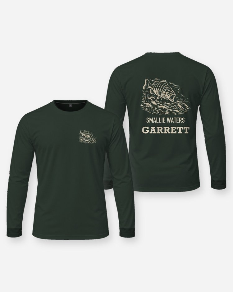 Custom Name Smallie Waters Smallmouth Bass Woodcut Shirt - Long Sleeve
