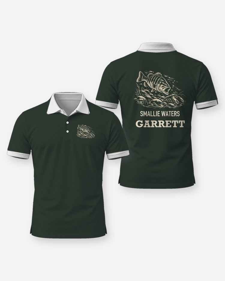 Custom Name Smallie Waters Smallmouth Bass Woodcut Shirt - Polo