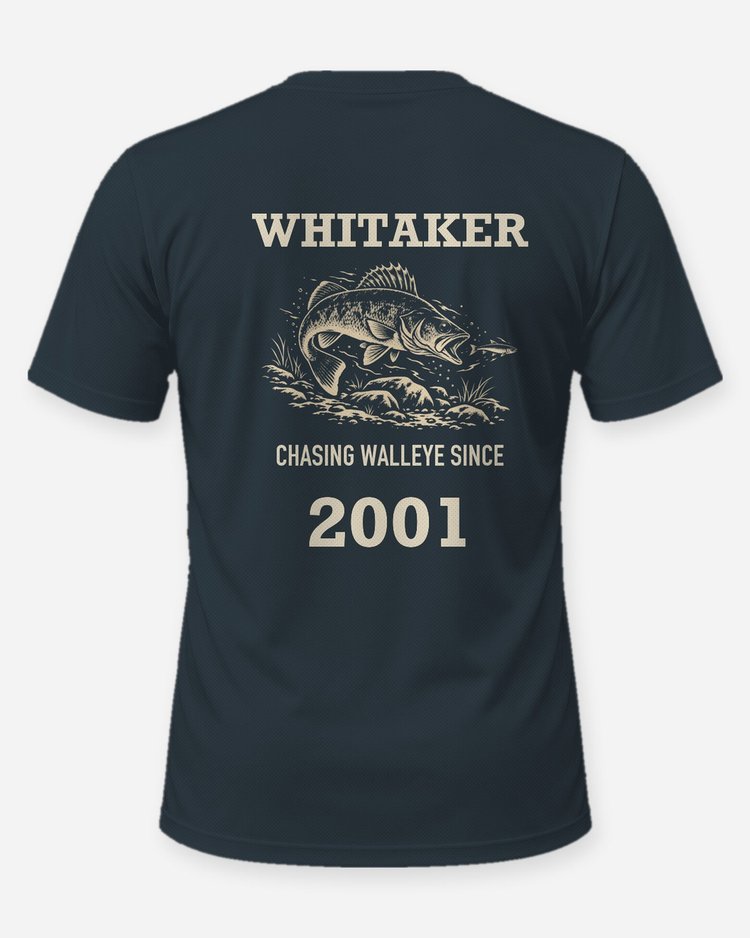 Custom Name And Year Chasing Walleye Since Woodcut Fishing Shirt - back