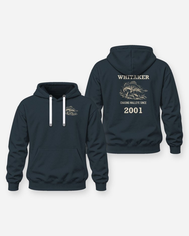 Custom Name And Year Chasing Walleye Since Woodcut Fishing Shirt - Hoodie