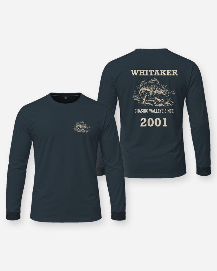 Custom Name And Year Chasing Walleye Since Woodcut Fishing Shirt - Long Sleeve