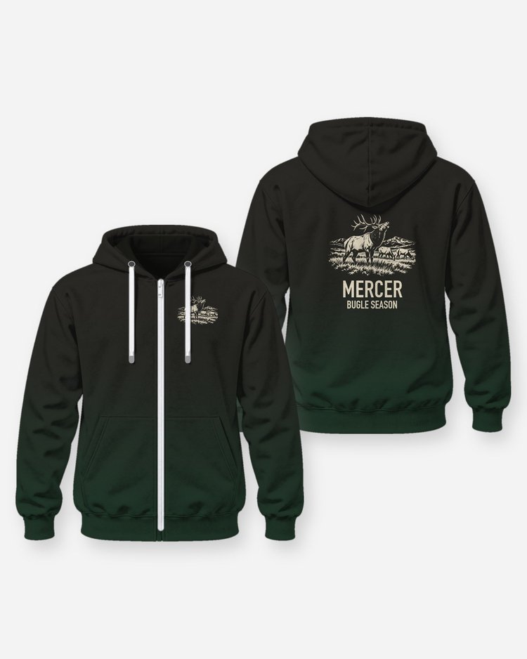 Custom Family Name Bugle Season Bull Elk Woodcut Shirt - Zip Hoodie