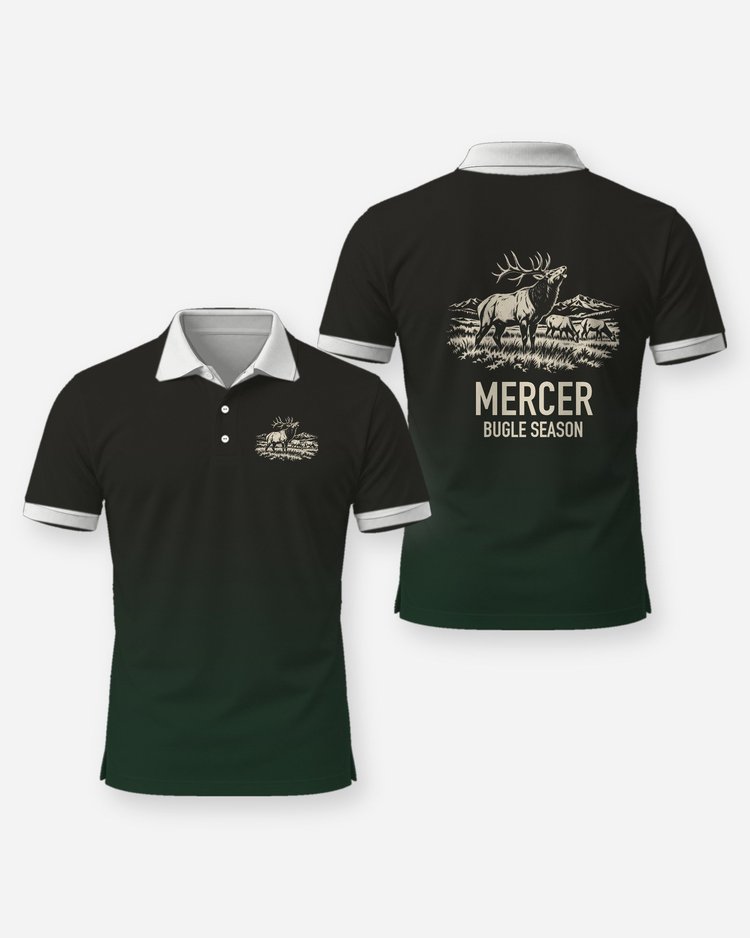 Custom Family Name Bugle Season Bull Elk Woodcut Shirt - Polo