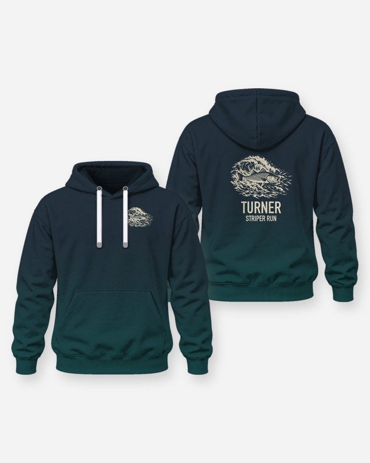 Custom Family Name Striper Run Striped Bass Surf Woodcut Shirt - Hoodie