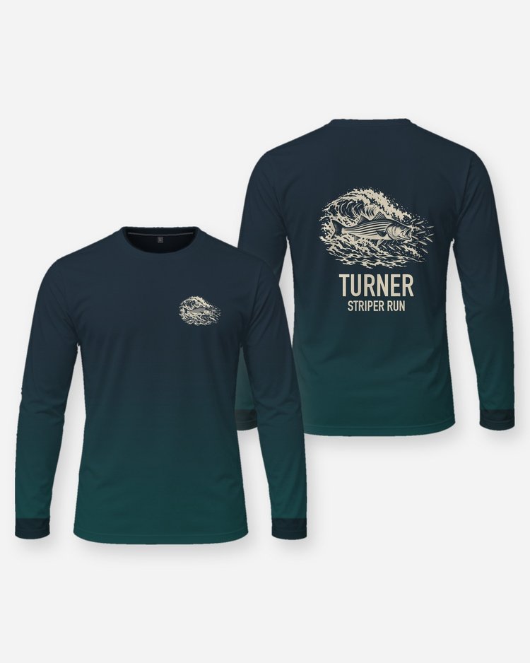Custom Family Name Striper Run Striped Bass Surf Woodcut Shirt - Long Sleeve