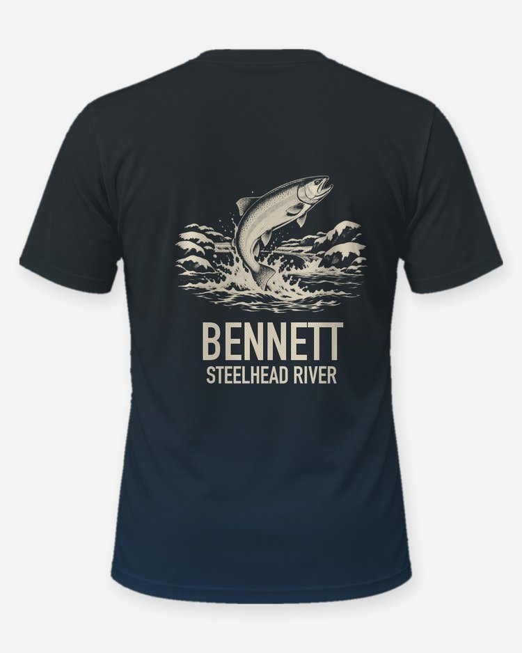 Custom Family Name Steelhead River Winter Woodcut Shirt - back
