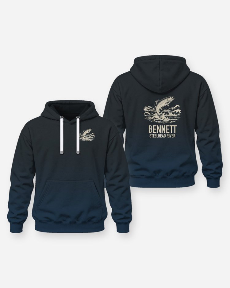 Custom Family Name Steelhead River Winter Woodcut Shirt - Hoodie