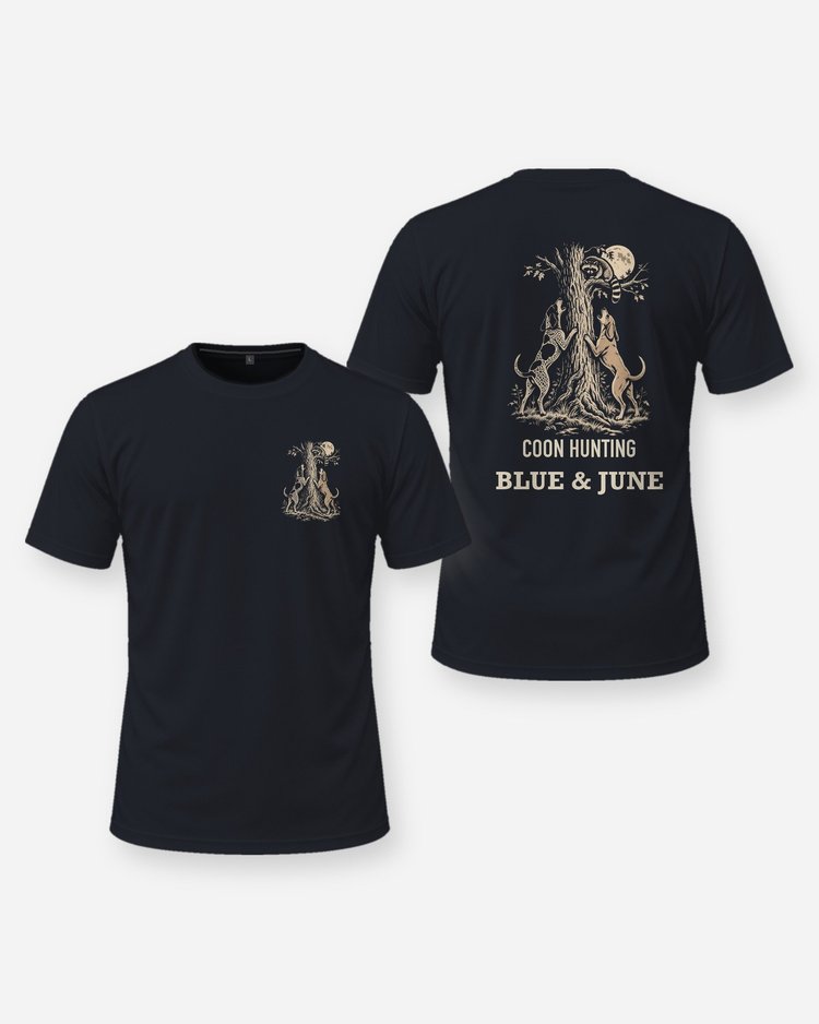 Custom Dog Names Coon Hunting Hounds Treed Woodcut Shirt - front and back