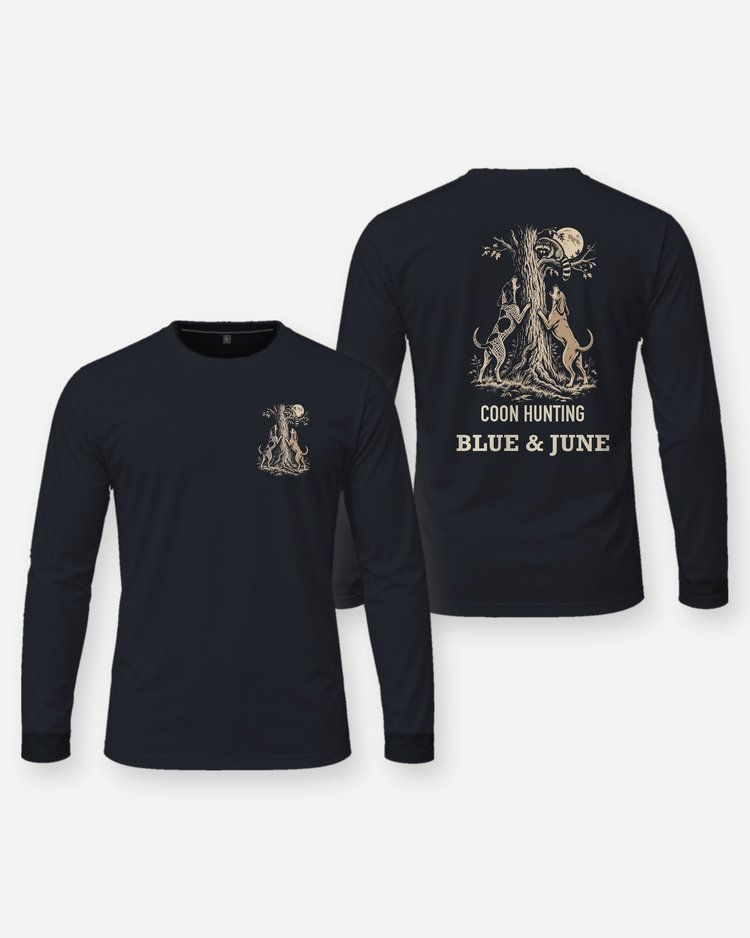 Custom Dog Names Coon Hunting Hounds Treed Woodcut Shirt - Long Sleeve