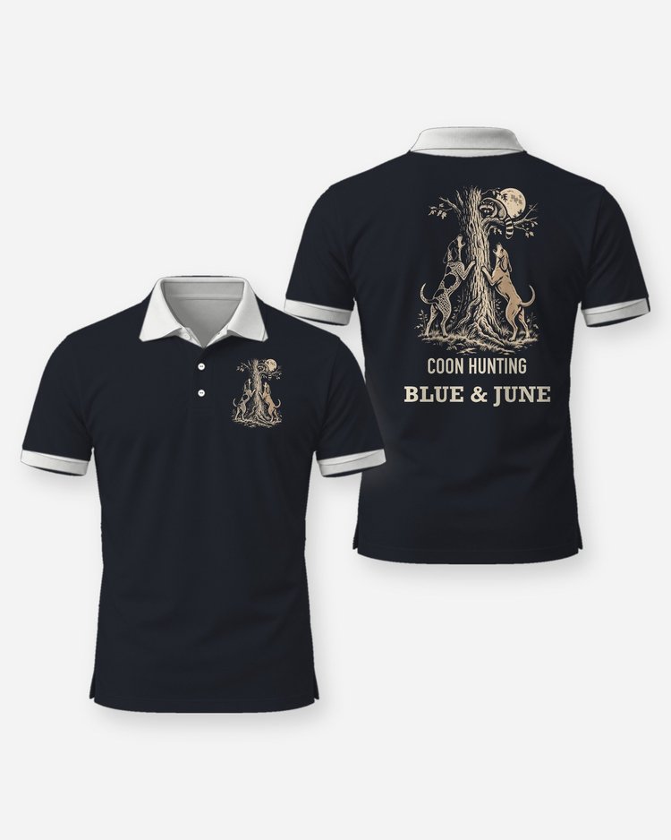 Custom Dog Names Coon Hunting Hounds Treed Woodcut Shirt - Polo