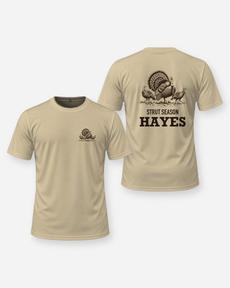 Custom Name Strut Season Gobbler And Hens Woodcut Shirt - front and back