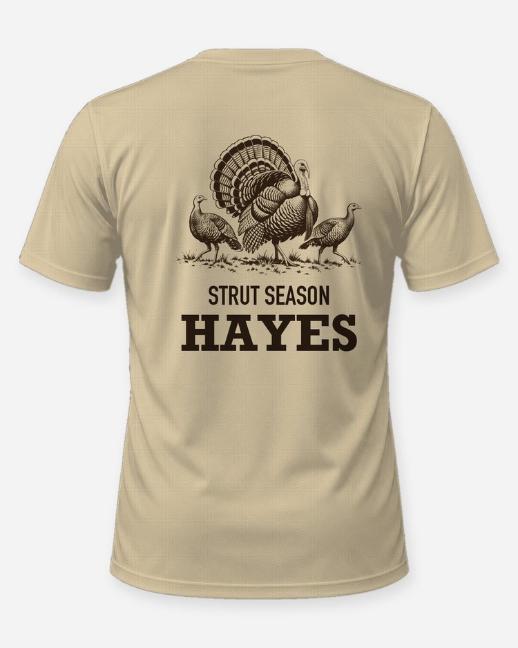 Custom Name Strut Season Gobbler And Hens Woodcut Shirt - back