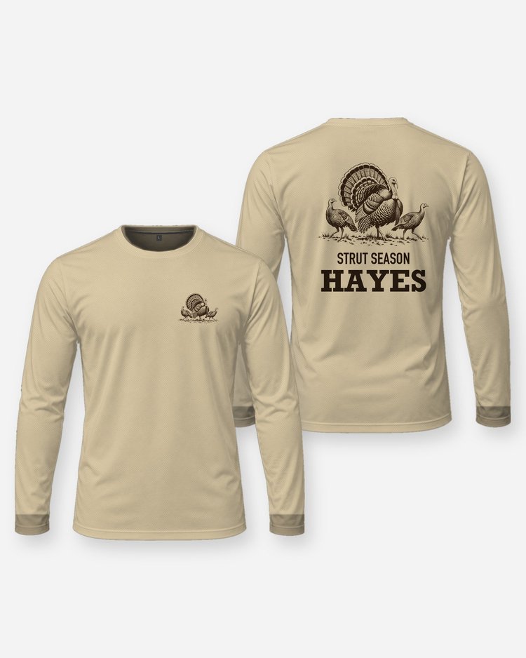 Custom Name Strut Season Gobbler And Hens Woodcut Shirt - Long Sleeve