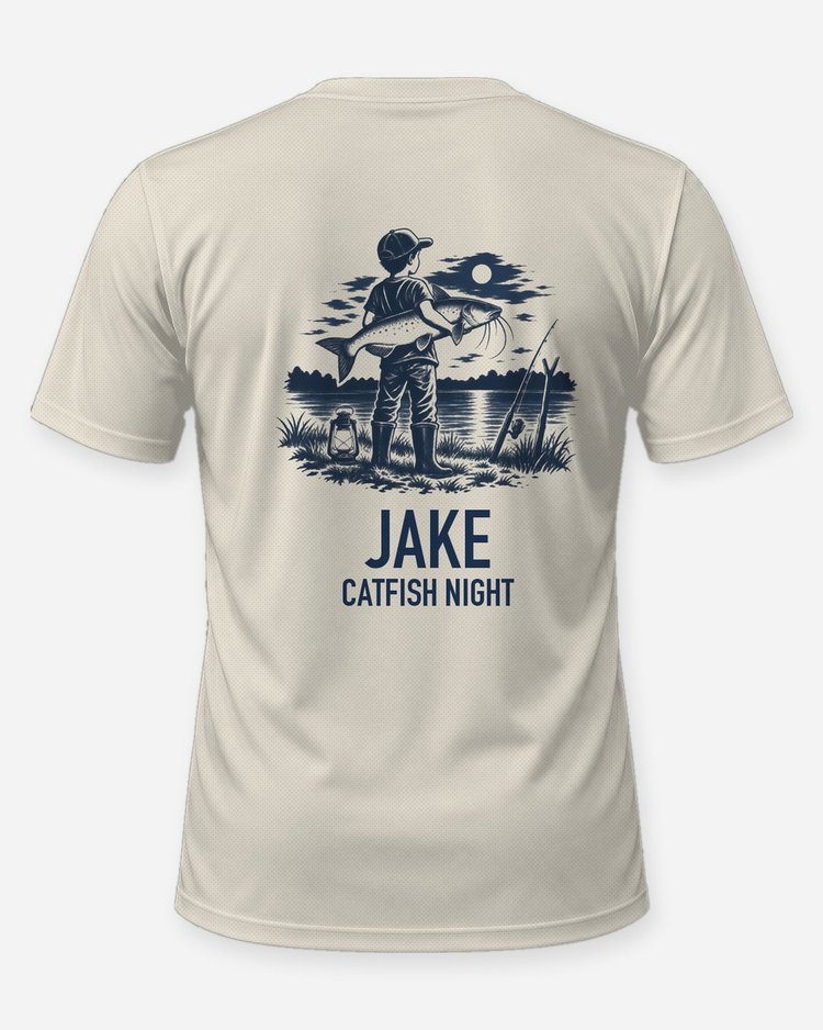 Custom Name Catfish Night Boy And Catfish Woodcut Shirt - back