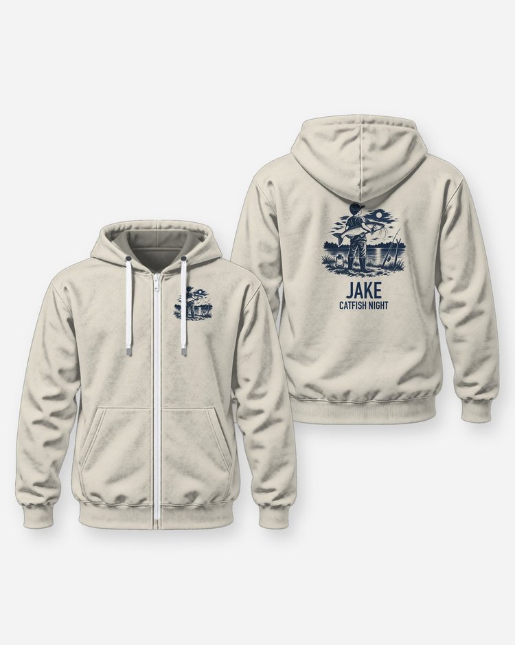 Custom Name Catfish Night Boy And Catfish Woodcut Shirt - Zip Hoodie