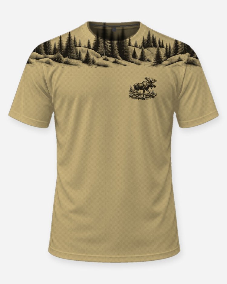 Custom Name Hunt Camp Moose Spruce Yoke Hunting Shirt - front