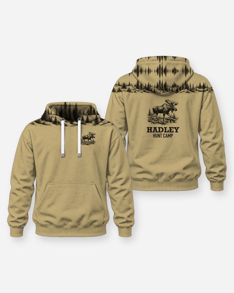 Custom Name Hunt Camp Moose Spruce Yoke Hunting Shirt - Hoodie