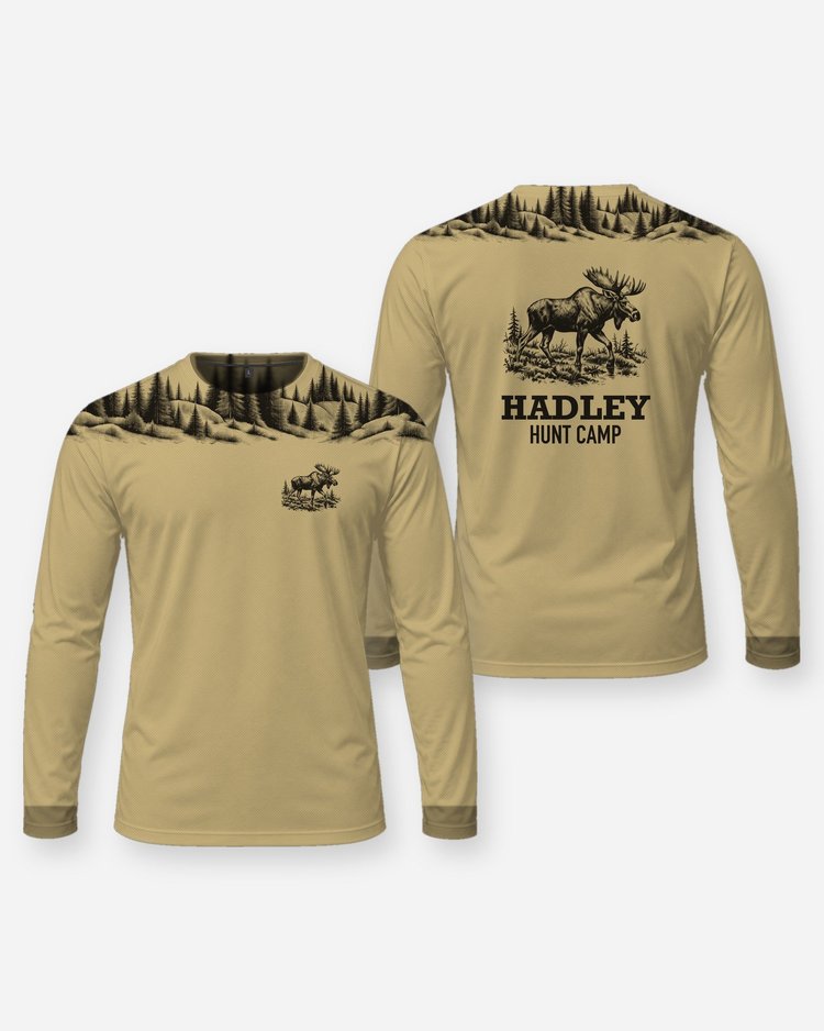 Custom Name Hunt Camp Moose Spruce Yoke Hunting Shirt - Long Sleeve