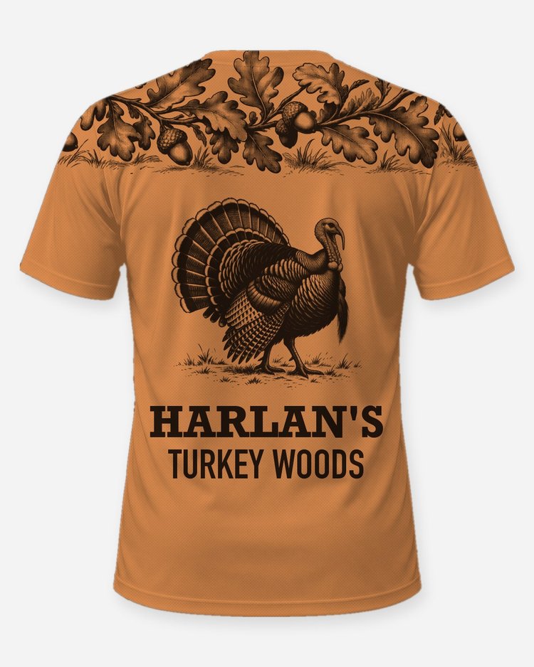 Custom Name Turkey Woods Oak Leaf Yoke Turkey Hunting Shirt - back