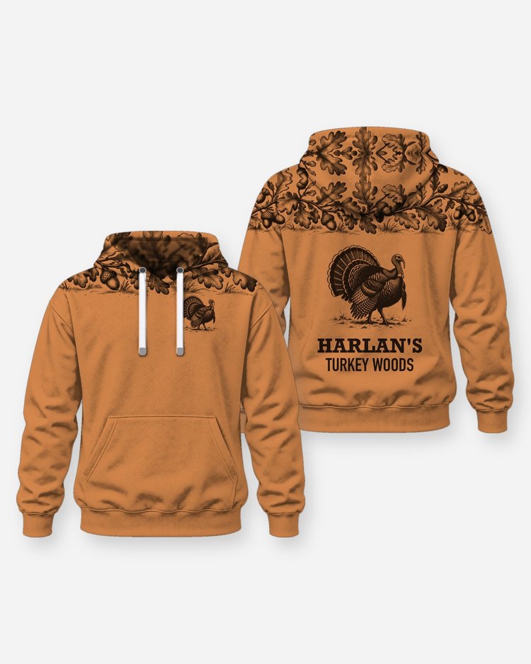 Custom Name Turkey Woods Oak Leaf Yoke Turkey Hunting Shirt - Hoodie