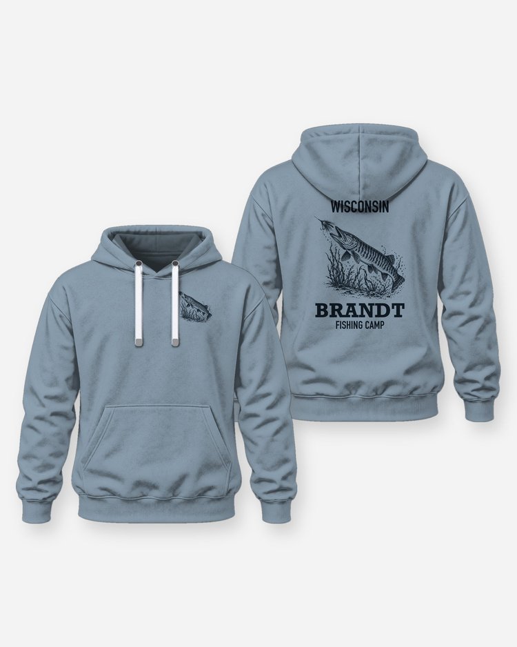 Wisconsin Custom Name Fishing Camp Muskie Woodcut Shirt - Hoodie