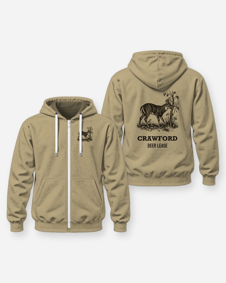 Custom Name Deer Lease Whitetail Rub Woodcut Hunting Shirt - Zip Hoodie