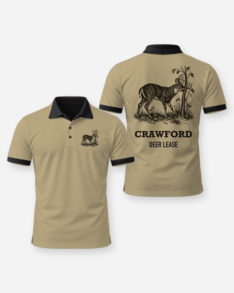 Custom Name Deer Lease Whitetail Rub Woodcut Hunting Shirt - Polo