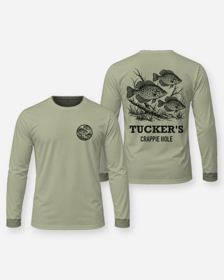 Custom Name Crappie Hole School Of Fish Woodcut Shirt - Long Sleeve