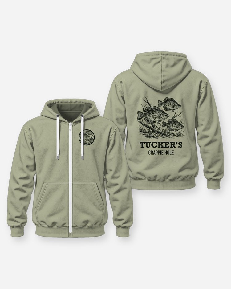 Custom Name Crappie Hole School Of Fish Woodcut Shirt - Zip Hoodie
