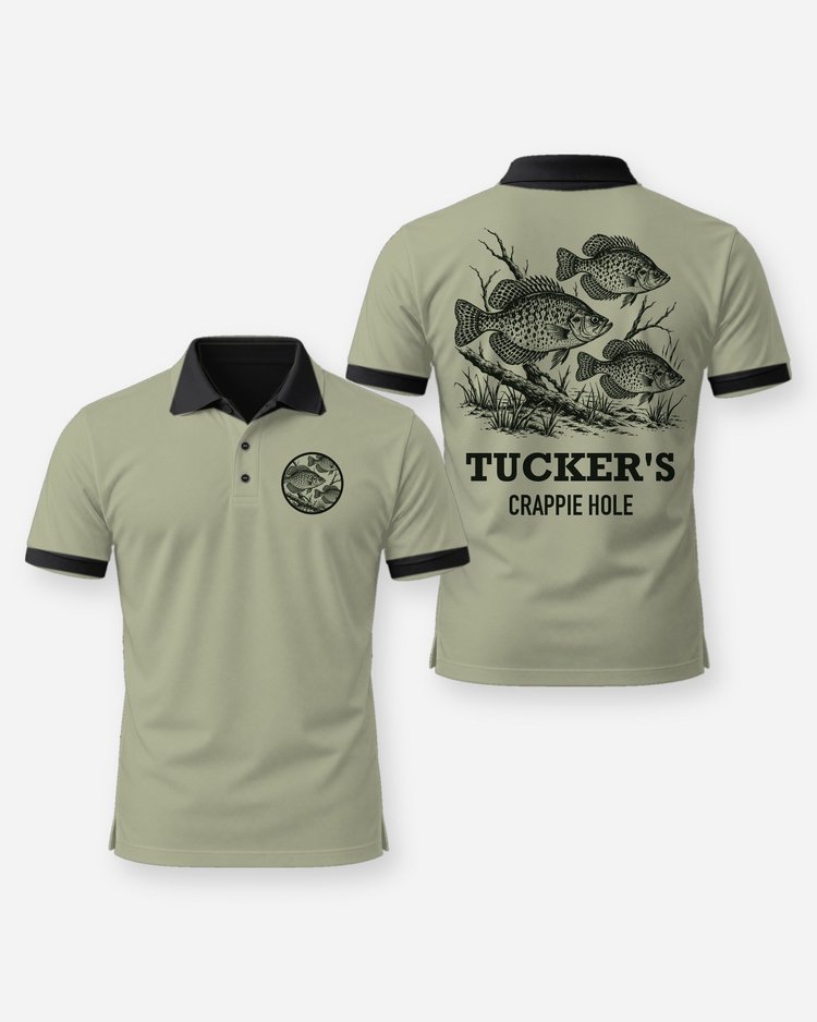 Custom Name Crappie Hole School Of Fish Woodcut Shirt - Polo