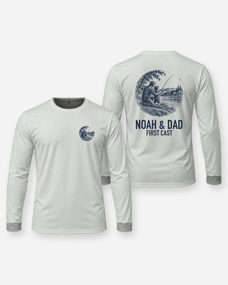 Custom Kid Name And Dad First Cast Fishing Shirt - Long Sleeve