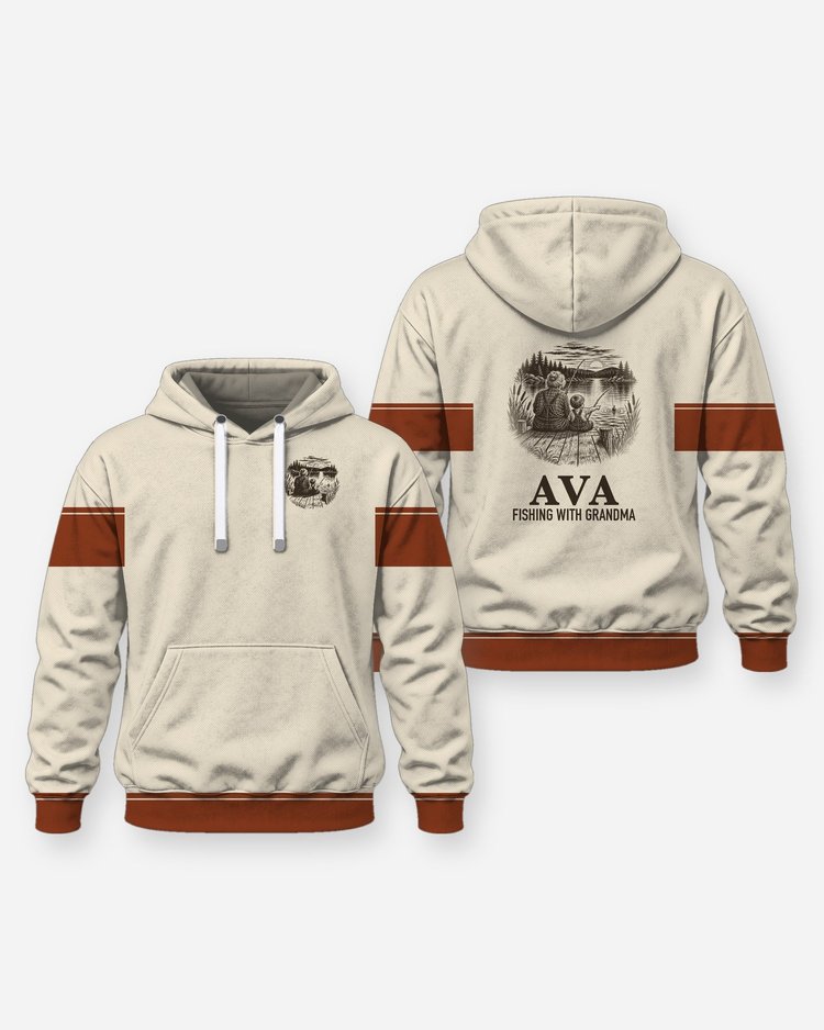 Custom Grandkid Name Fishing With Grandma Dock Shirt - Hoodie