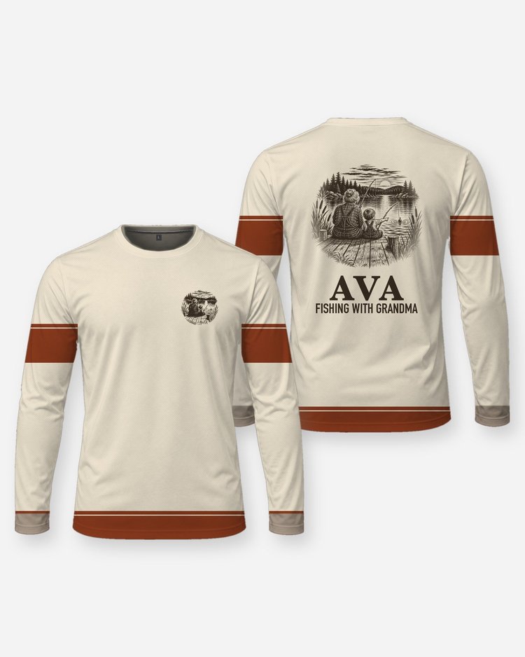 Custom Grandkid Name Fishing With Grandma Dock Shirt - Long Sleeve