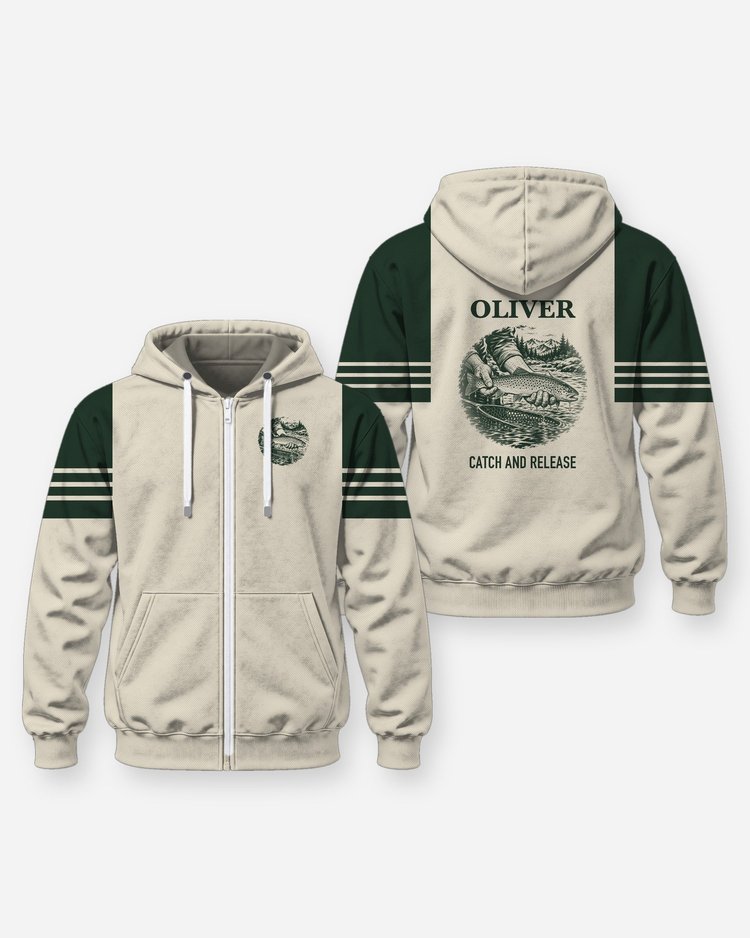 Custom Name Catch And Release Trout Fishing Shirt - Zip Hoodie