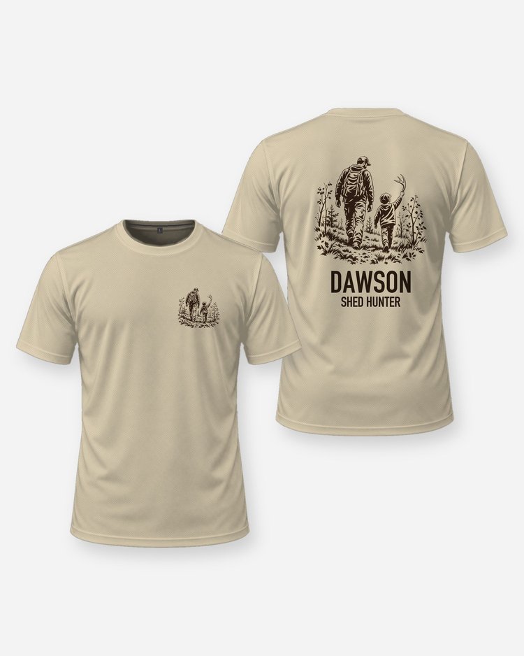 Custom Family Name Shed Hunter Father And Son Woodcut Shirt - front and back