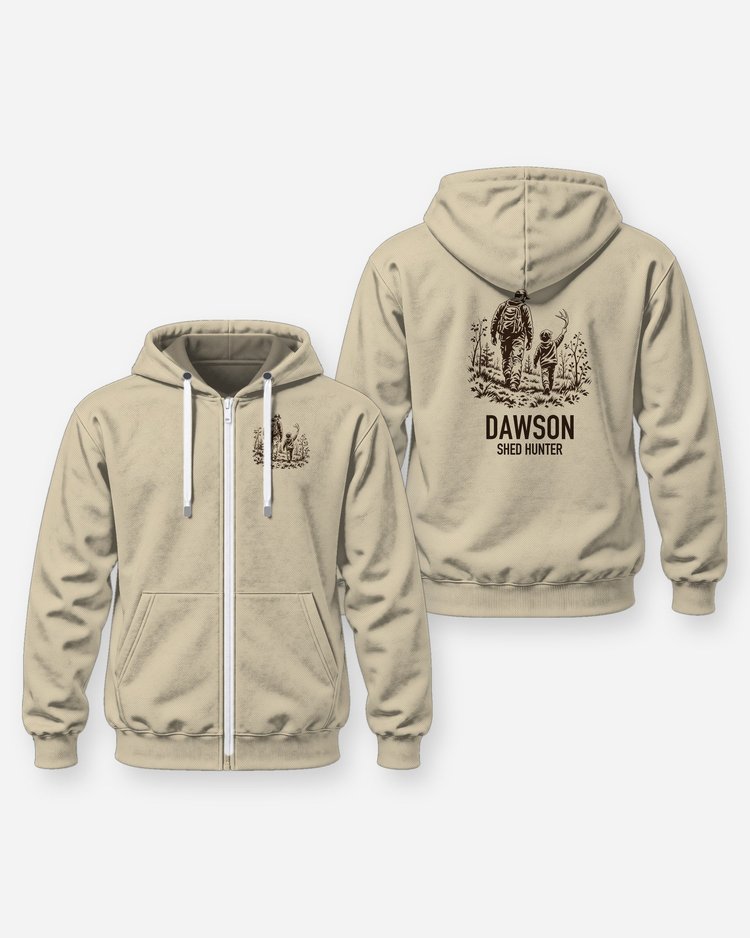 Custom Family Name Shed Hunter Father And Son Woodcut Shirt - Zip Hoodie