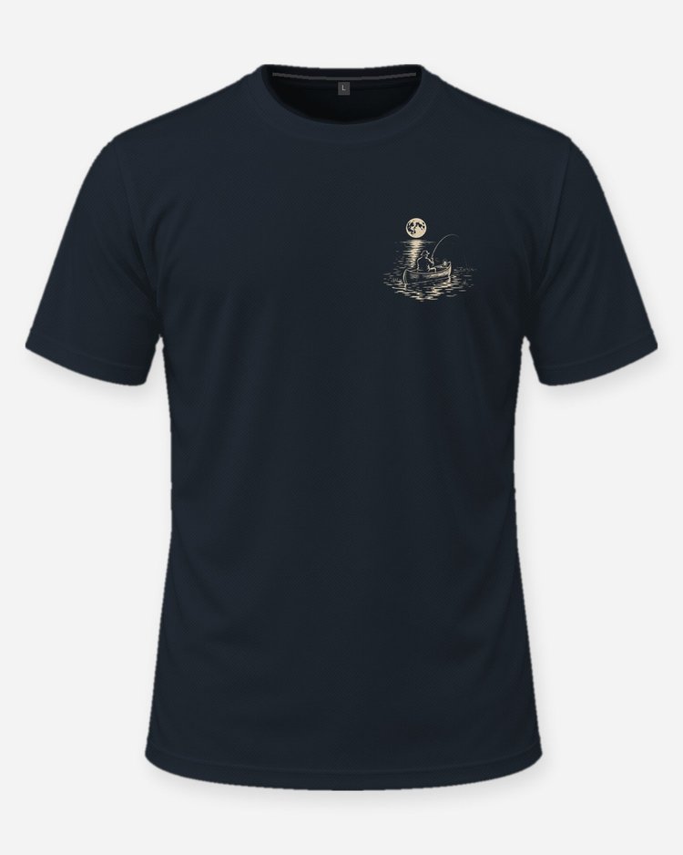 Custom Name Night Bite Moonlit Canoe Fishing Woodcut Shirt - front