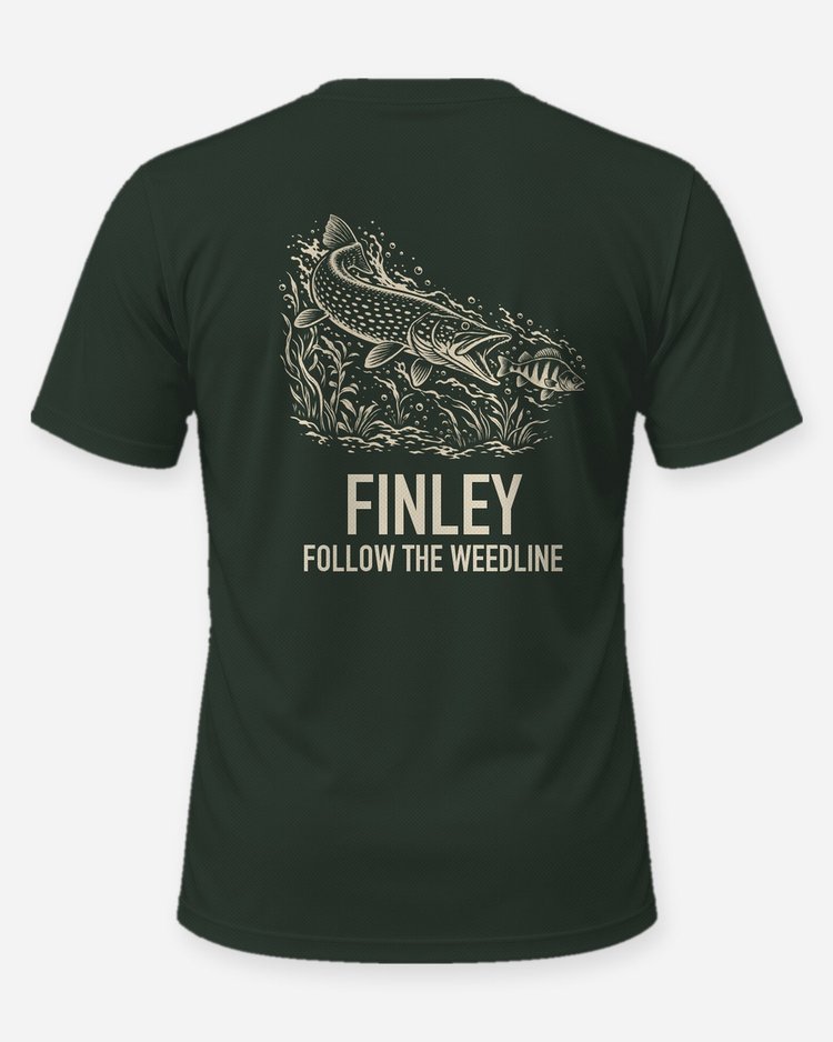 Custom Family Name Follow The Weedline Northern Pike Woodcut Shirt - back