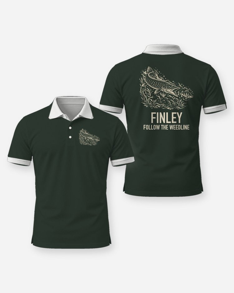 Custom Family Name Follow The Weedline Northern Pike Woodcut Shirt - Polo