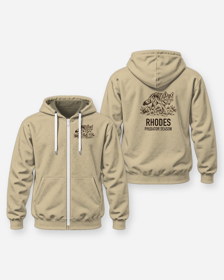 Custom Family Name Predator Season Coyote Woodcut Shirt - Zip Hoodie