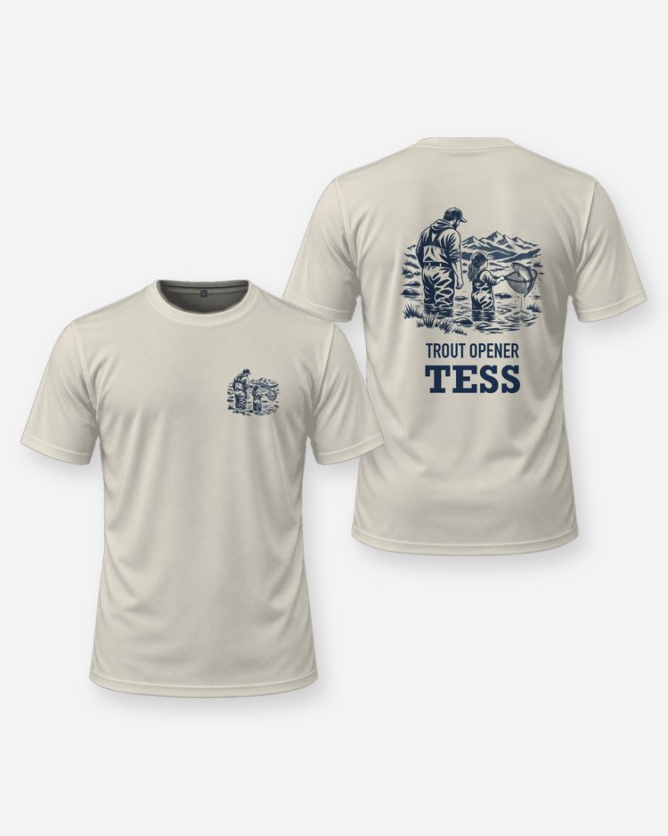 Custom Name Trout Opener Father And Daughter Woodcut Shirt - front and back
