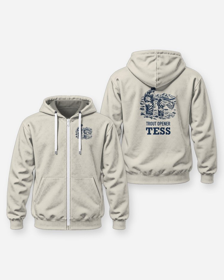 Custom Name Trout Opener Father And Daughter Woodcut Shirt - Zip Hoodie