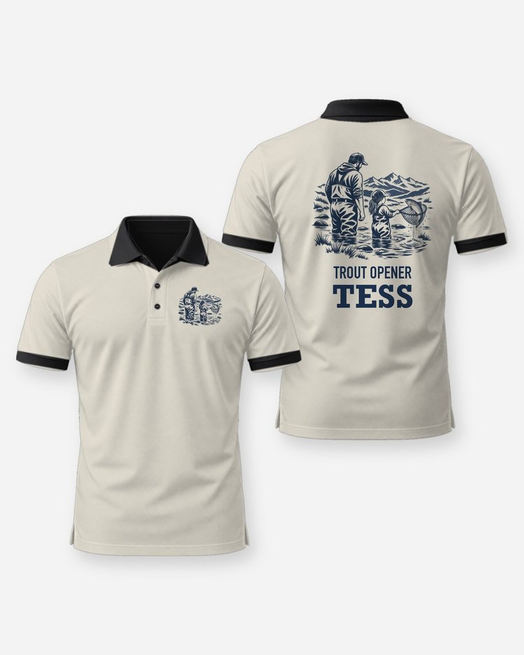 Custom Name Trout Opener Father And Daughter Woodcut Shirt - Polo
