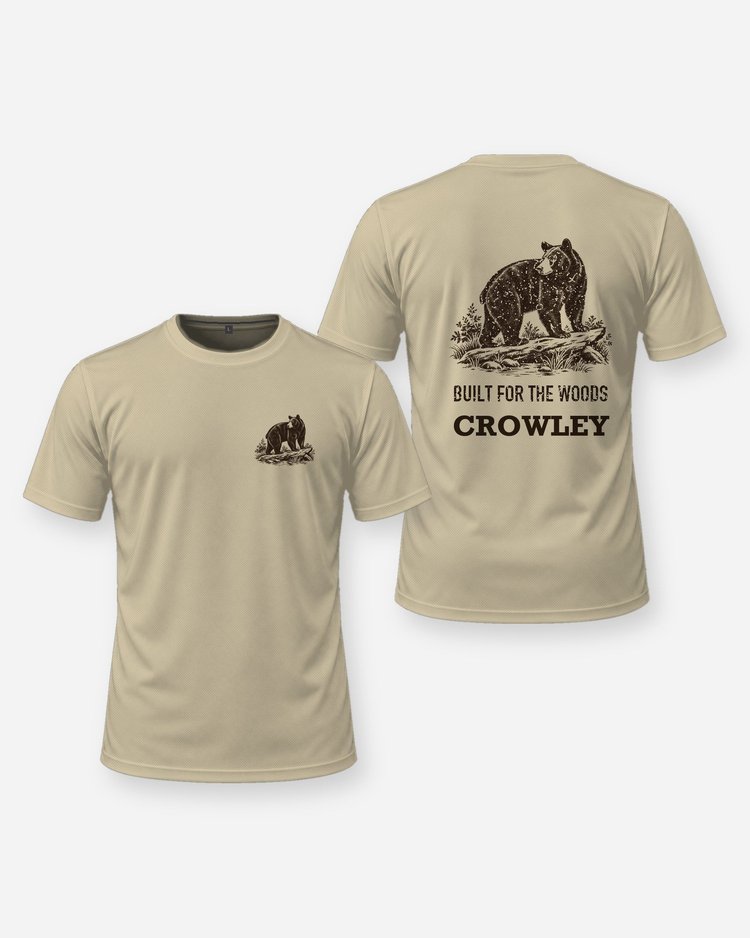 Custom Name Built For The Woods Black Bear Woodcut Shirt - front and back