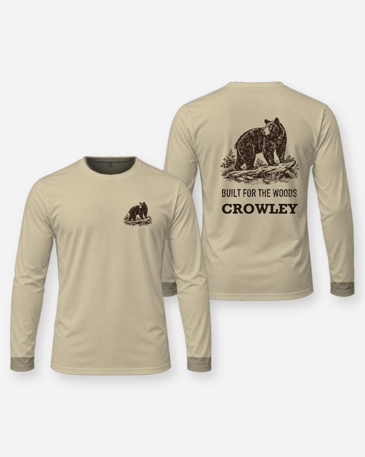 Custom Name Built For The Woods Black Bear Woodcut Shirt - Long Sleeve