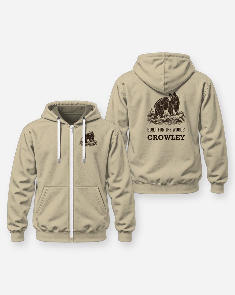 Custom Name Built For The Woods Black Bear Woodcut Shirt - Zip Hoodie