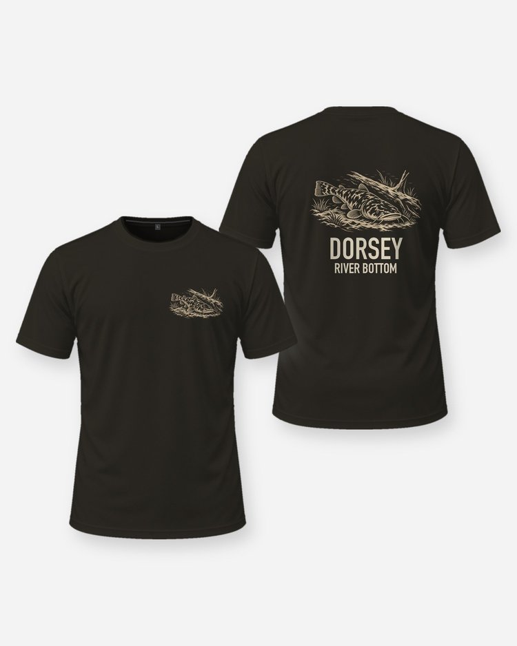 Custom Family Name River Bottom Flathead Catfish Woodcut Shirt - front and back