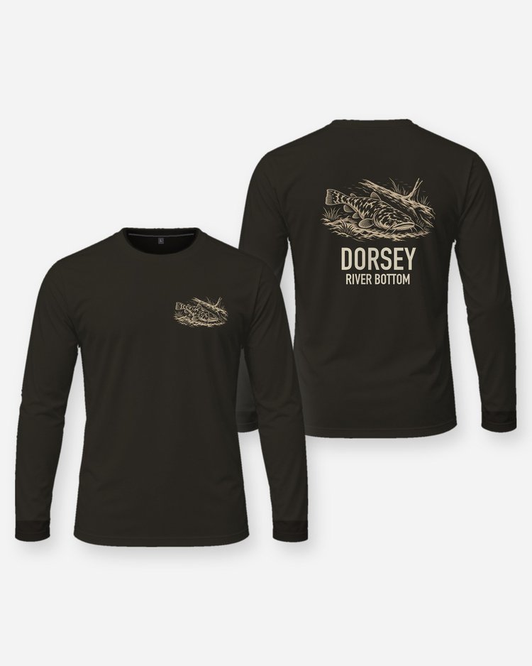Custom Family Name River Bottom Flathead Catfish Woodcut Shirt - Long Sleeve