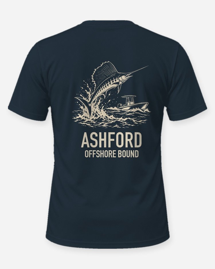 Custom Family Name Offshore Bound Sailfish Woodcut Shirt - back