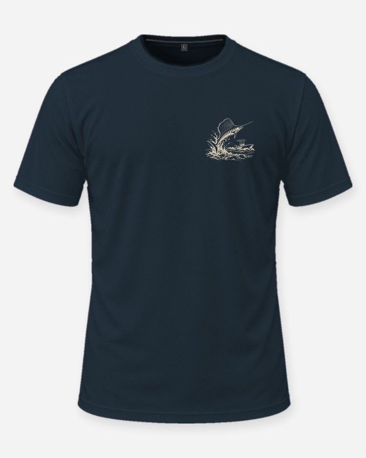 Custom Family Name Offshore Bound Sailfish Woodcut Shirt - front